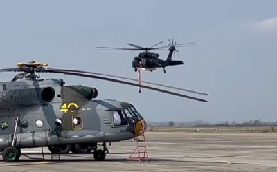 UH-60 s hasícím modulem nad Přerovem