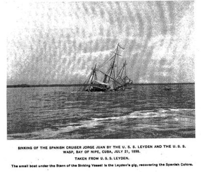 Jorge Juan sinking on 21 July 1898, photographed from USS Leyden..jpg